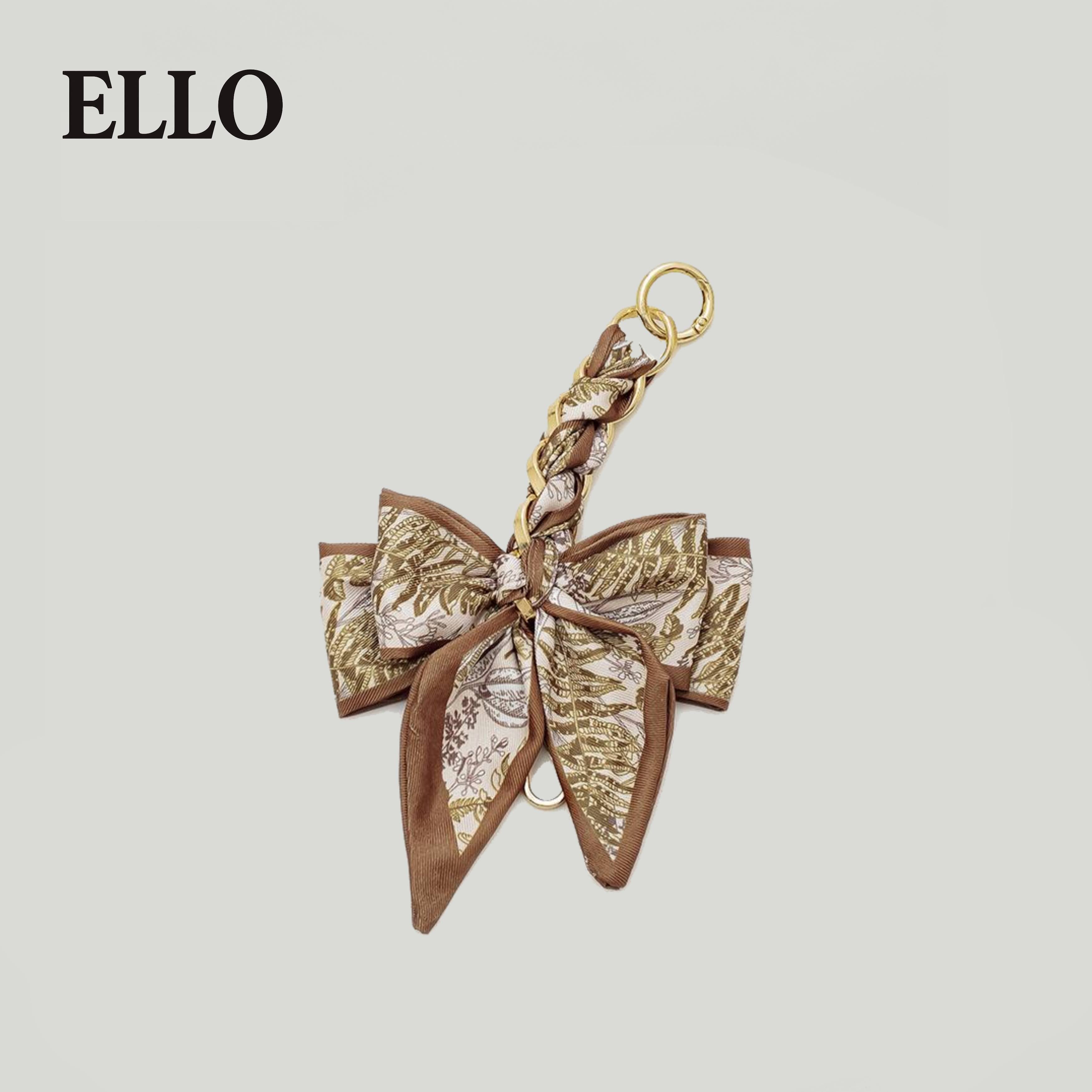 Elegant Bow Bag Charm – Floral Scarf Keychain with Gold Chain Accent, Stylish Purse Accessory for Women & Girls