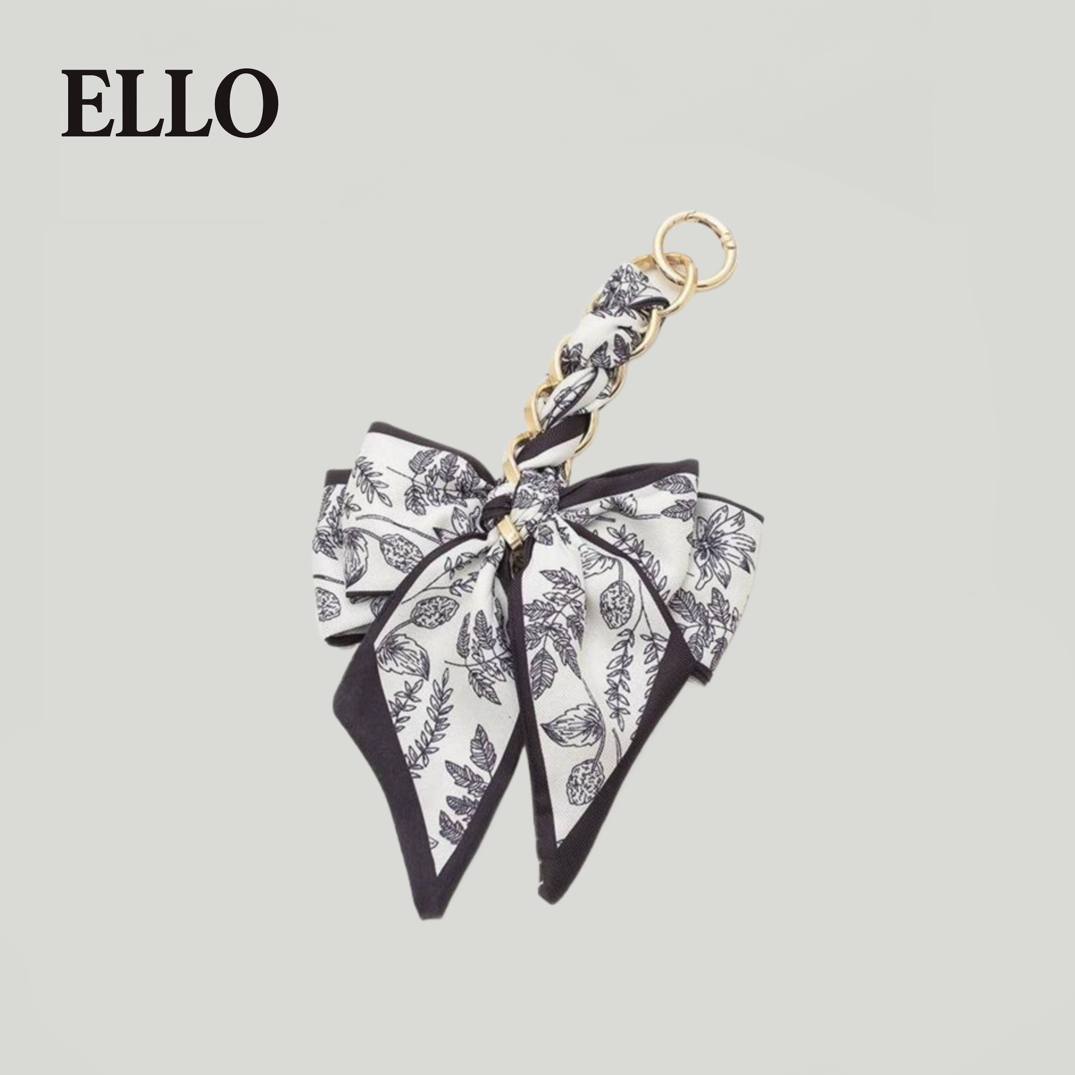 Elegant Bow Bag Charm – Floral Scarf Keychain with Gold Chain Accent, Stylish Purse Accessory for Women & Girls
