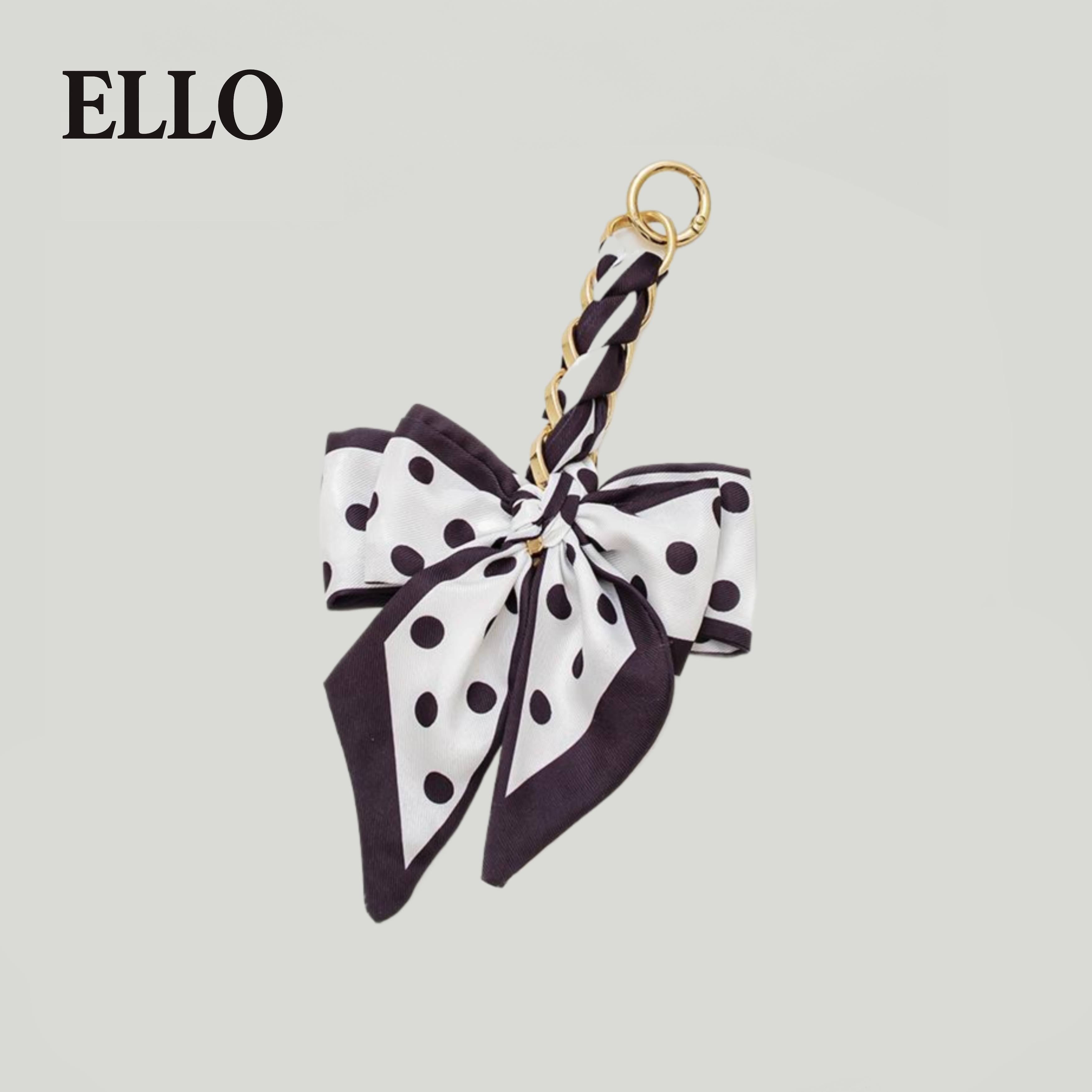 Elegant Bow Bag Charm – Floral Scarf Keychain with Gold Chain Accent, Stylish Purse Accessory for Women & Girls