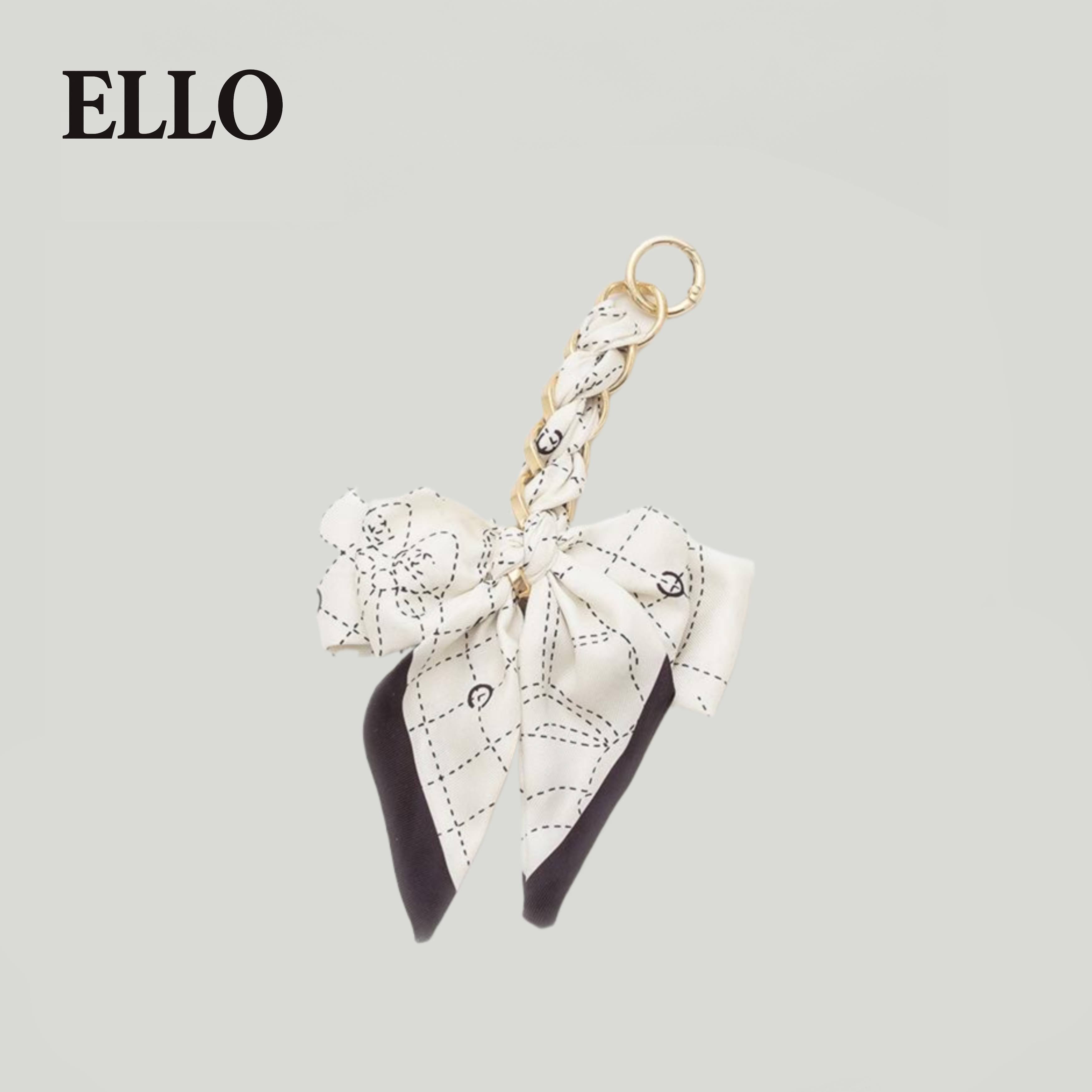 Elegant Bow Bag Charm – Floral Scarf Keychain with Gold Chain Accent, Stylish Purse Accessory for Women & Girls