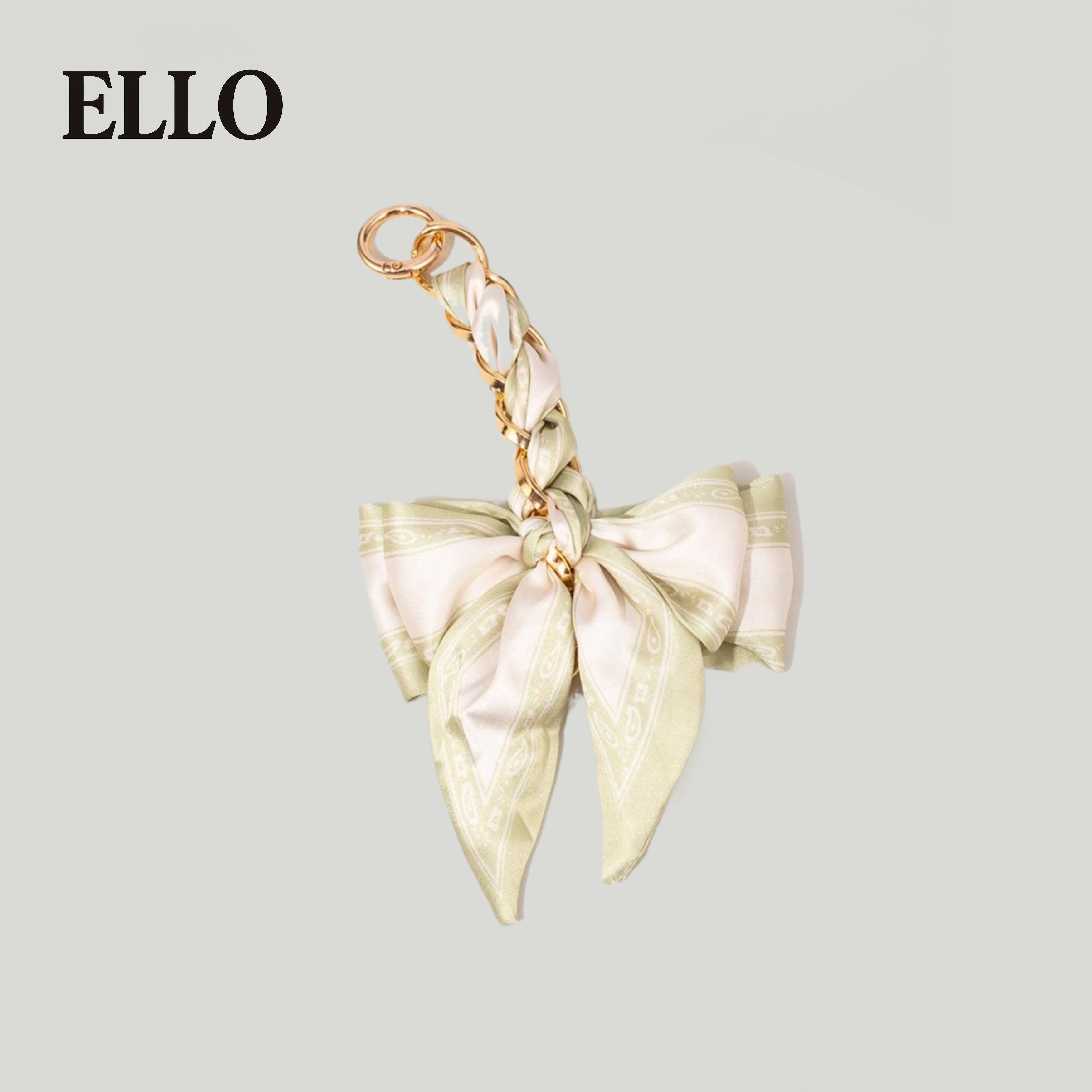 Elegant Bow Bag Charm – Floral Scarf Keychain with Gold Chain Accent, Stylish Purse Accessory for Women & Girls