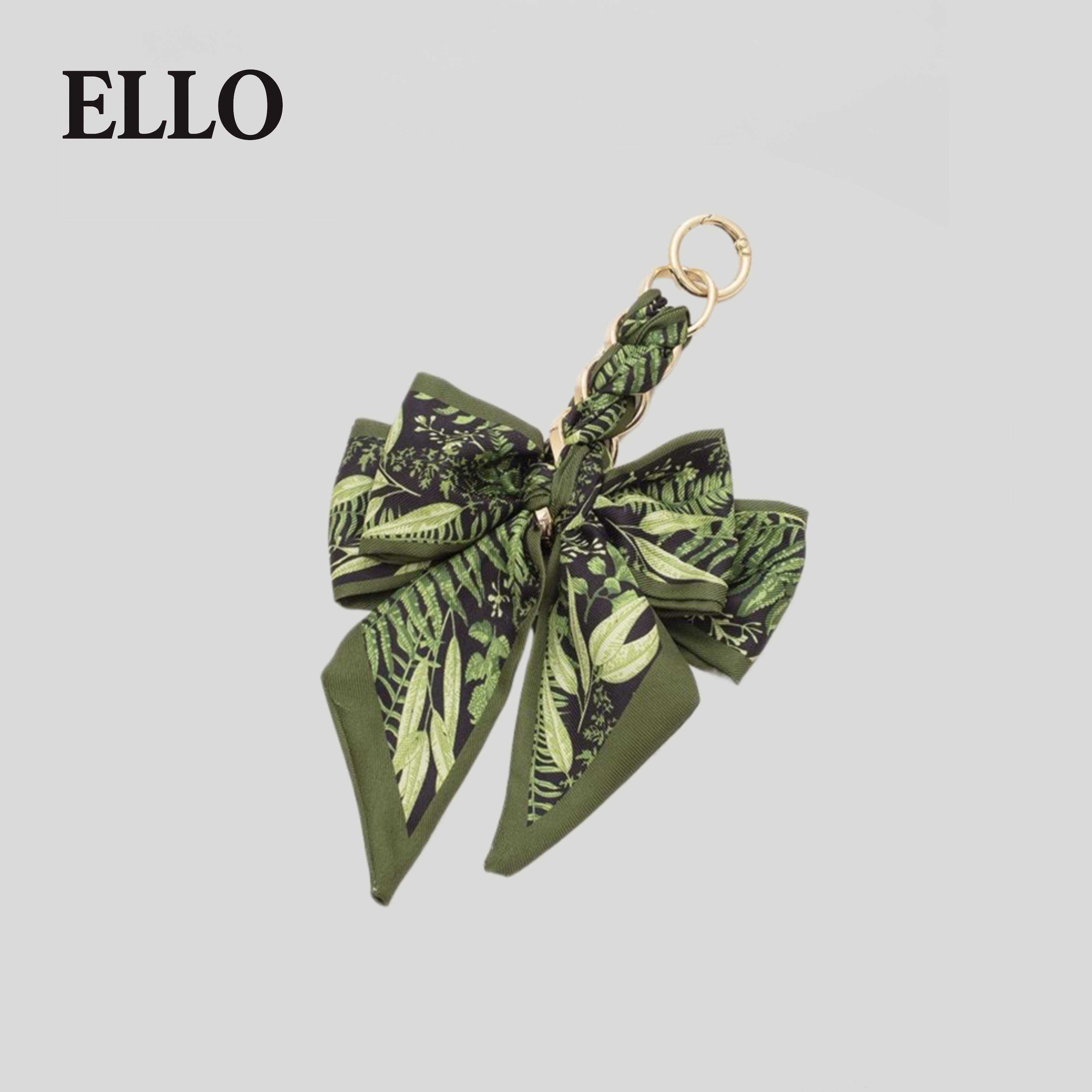 Elegant Bow Bag Charm – Floral Scarf Keychain with Gold Chain Accent, Stylish Purse Accessory for Women & Girls