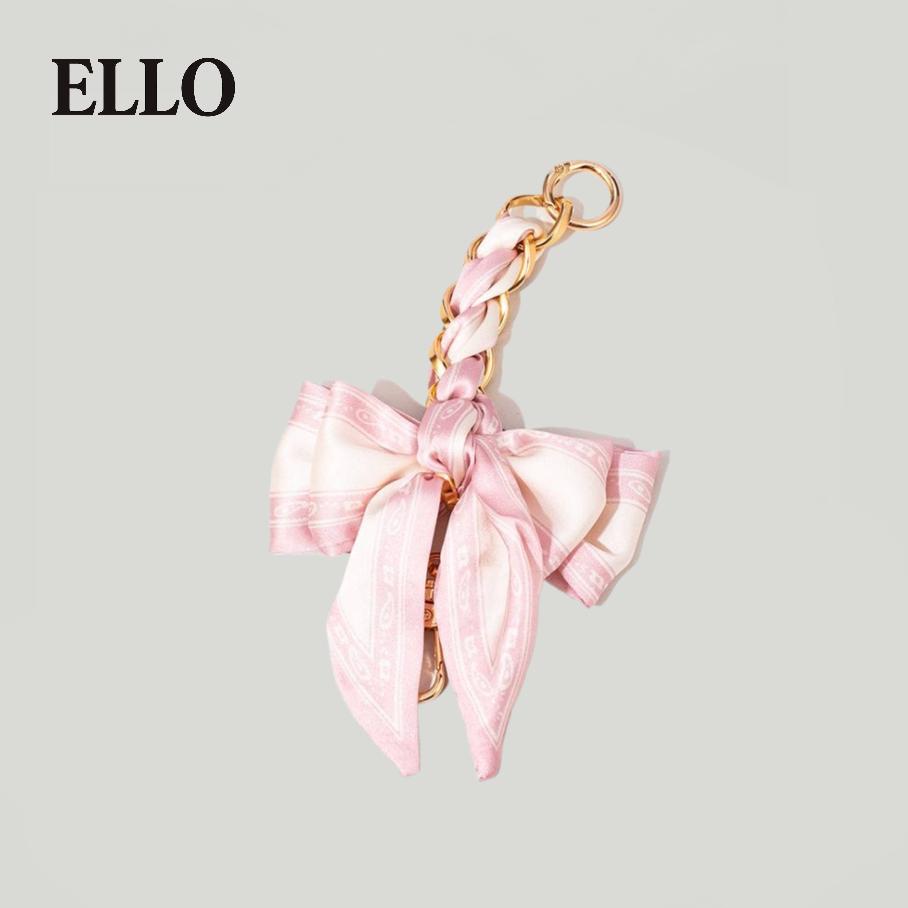Elegant Bow Bag Charm – Floral Scarf Keychain with Gold Chain Accent, Stylish Purse Accessory for Women & Girls