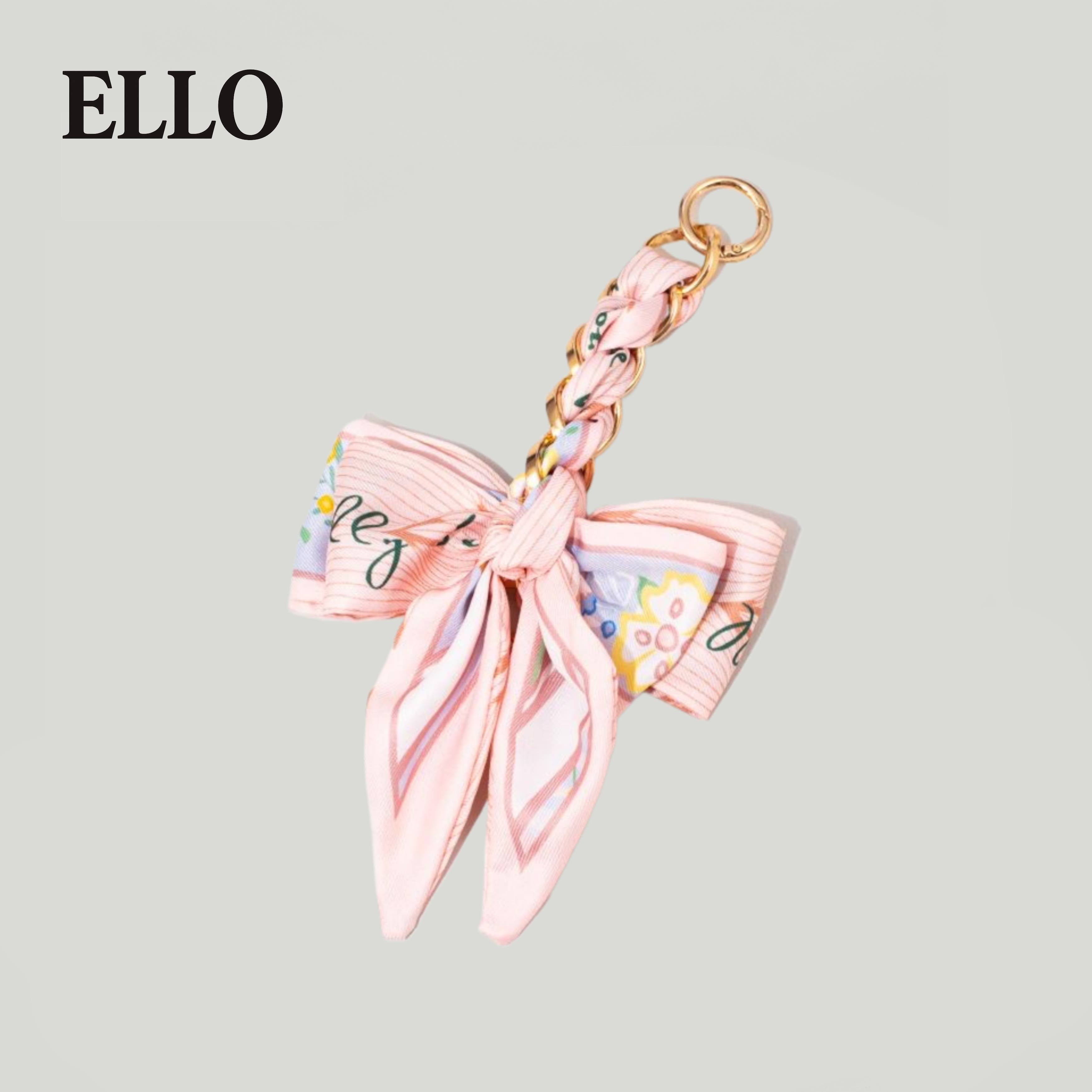 Elegant Bow Bag Charm – Floral Scarf Keychain with Gold Chain Accent, Stylish Purse Accessory for Women & Girls