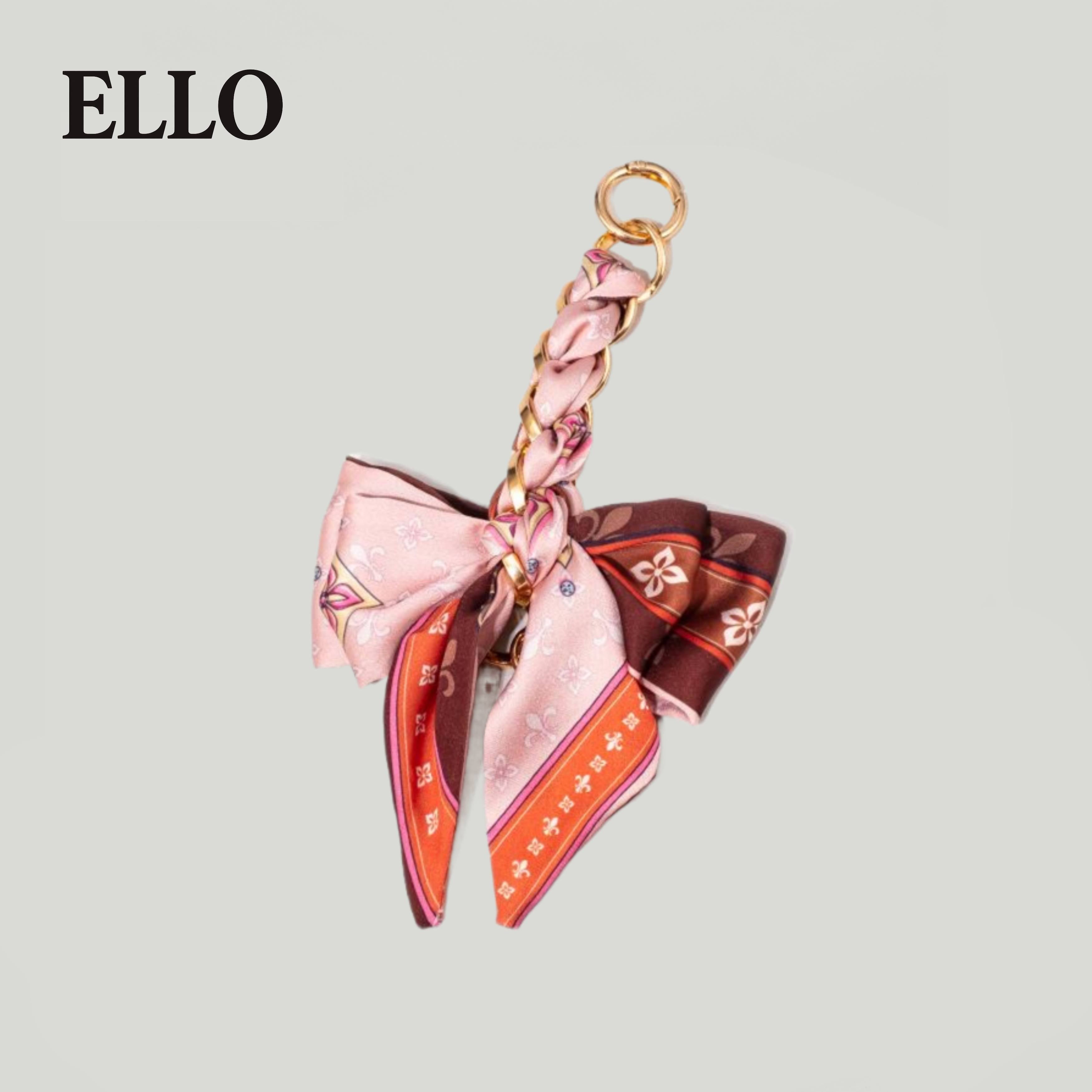 Elegant Bow Bag Charm – Floral Scarf Keychain with Gold Chain Accent, Stylish Purse Accessory for Women & Girls