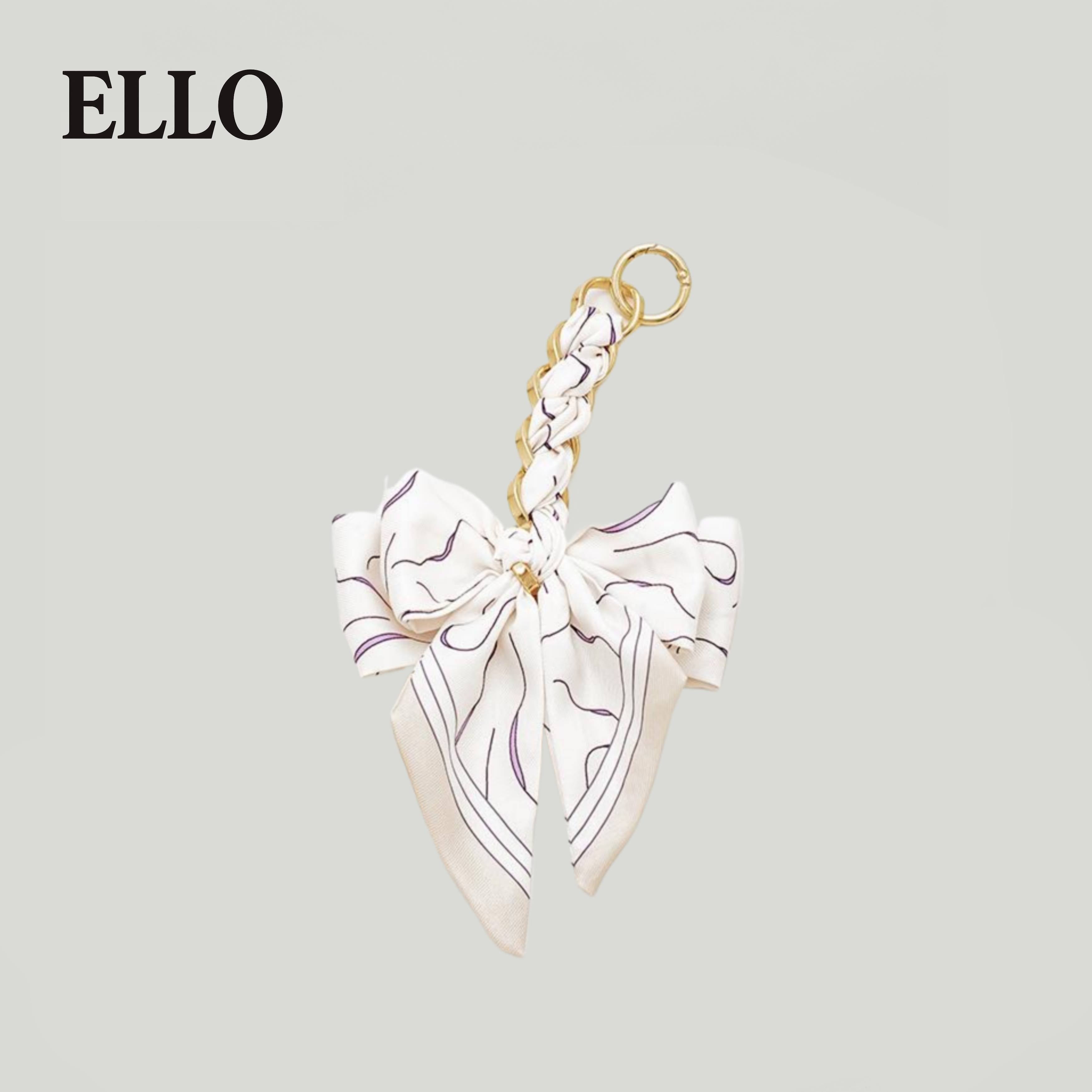 Elegant Bow Bag Charm – Floral Scarf Keychain with Gold Chain Accent, Stylish Purse Accessory for Women & Girls