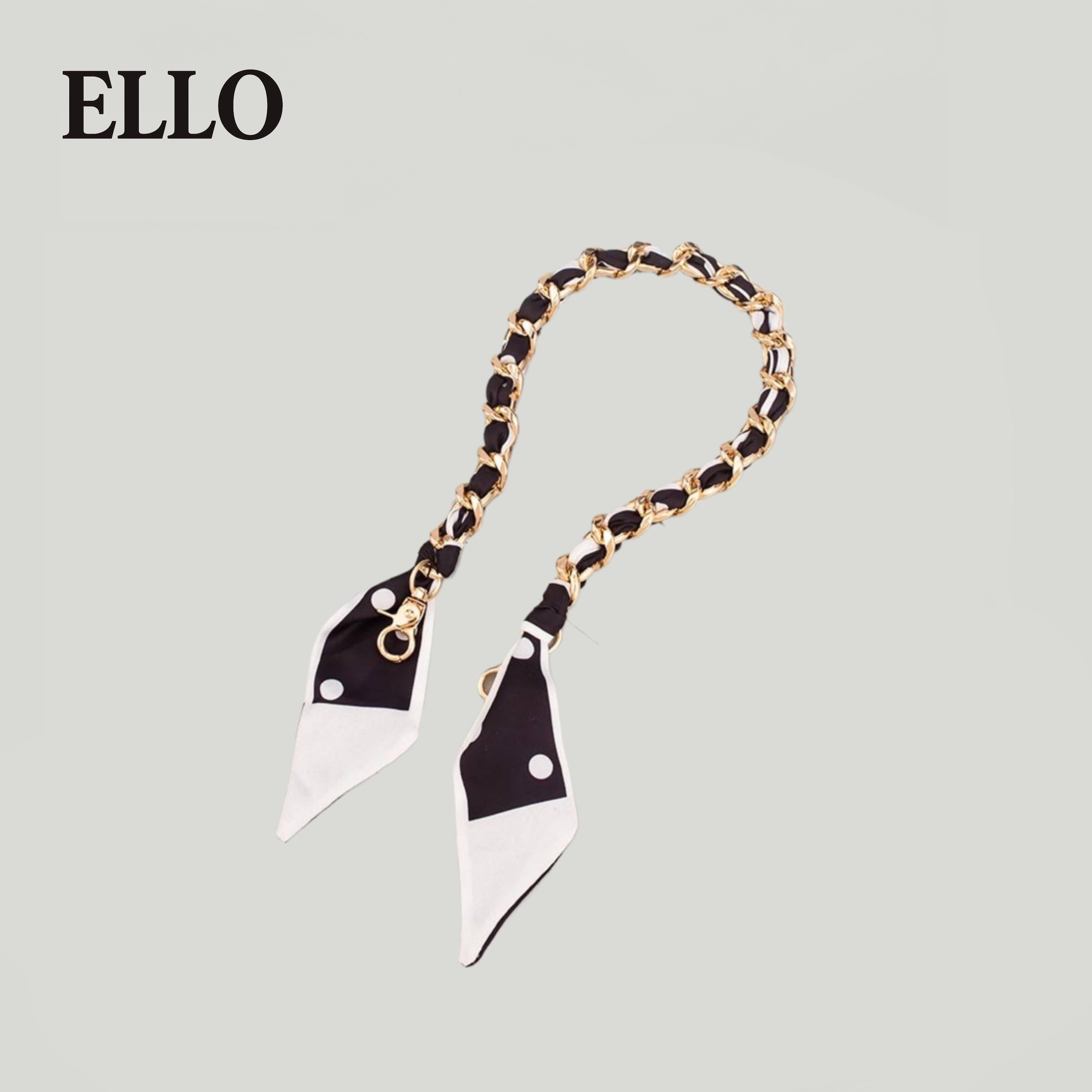 Polka Dot Silk-Chain Purse Strap – Elegant Scarf-Inspired Bag Extender with Gold Chain for Shoulder or Crossbody Bags