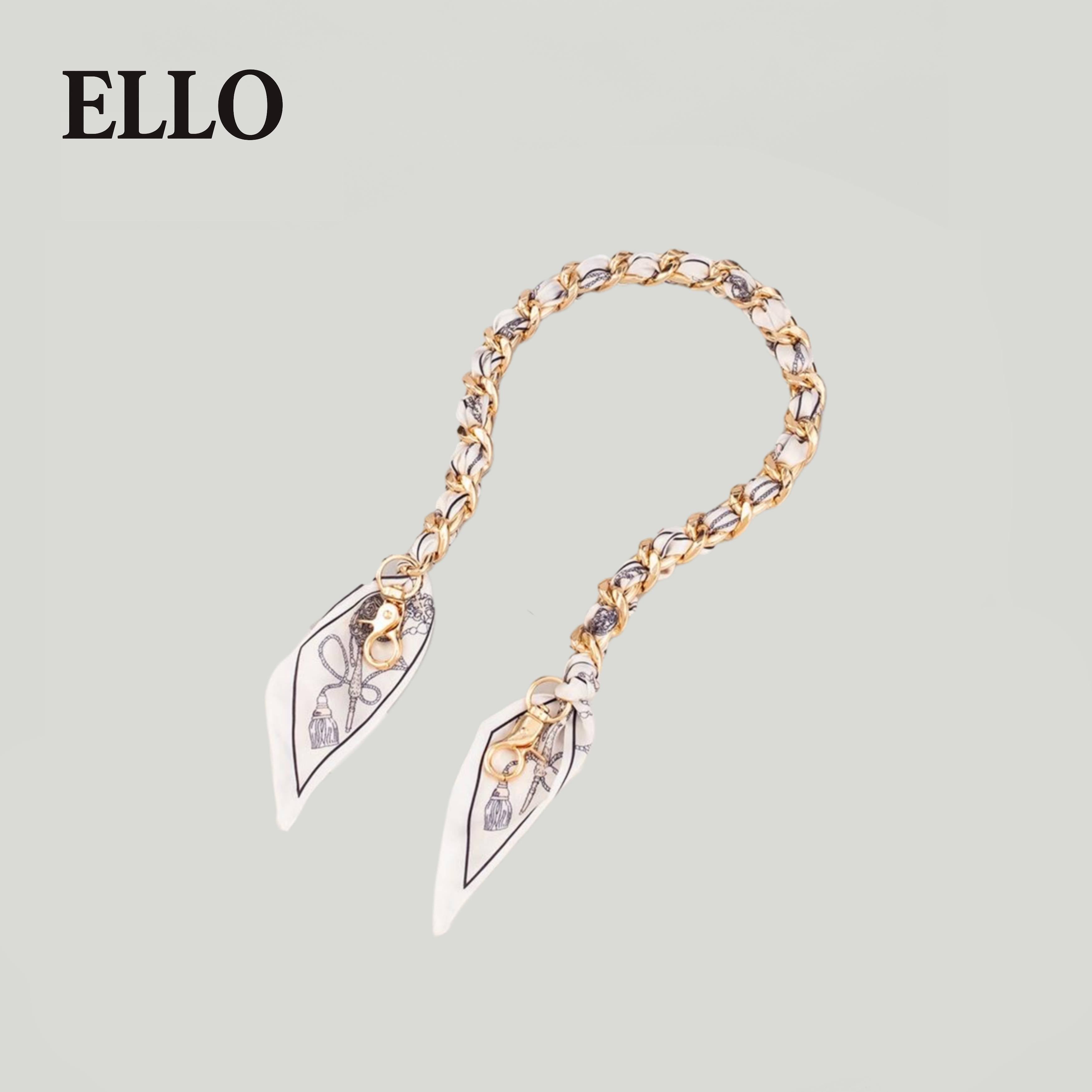 Polka Dot Silk-Chain Purse Strap – Elegant Scarf-Inspired Bag Extender with Gold Chain for Shoulder or Crossbody Bags