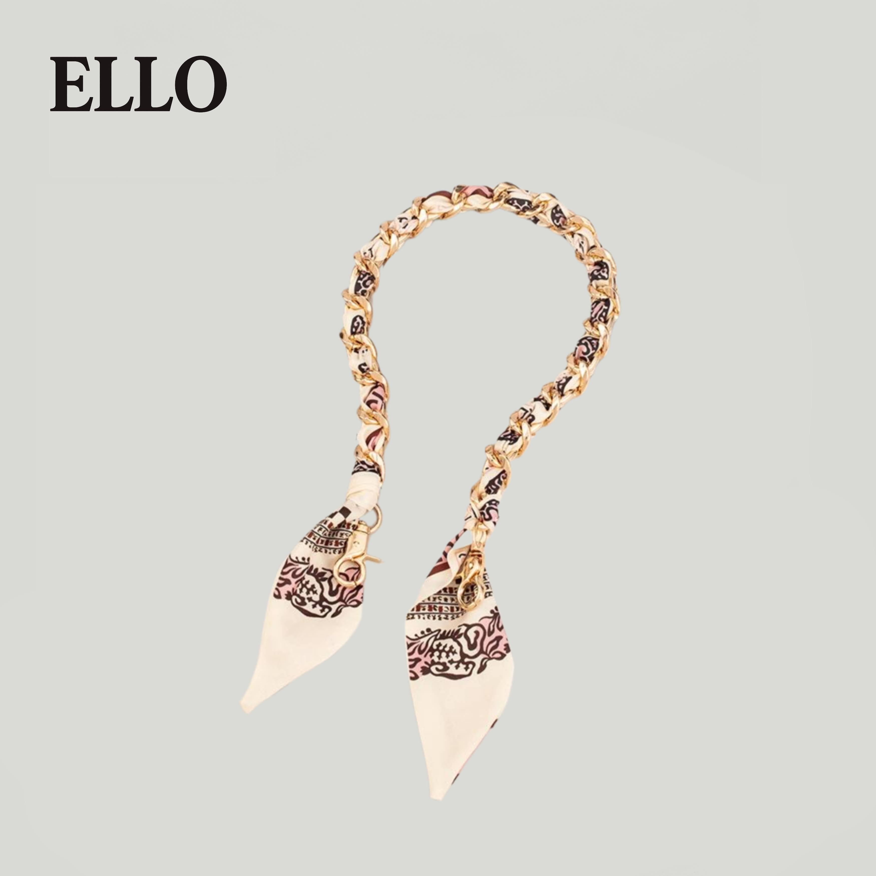Polka Dot Silk-Chain Purse Strap – Elegant Scarf-Inspired Bag Extender with Gold Chain for Shoulder or Crossbody Bags