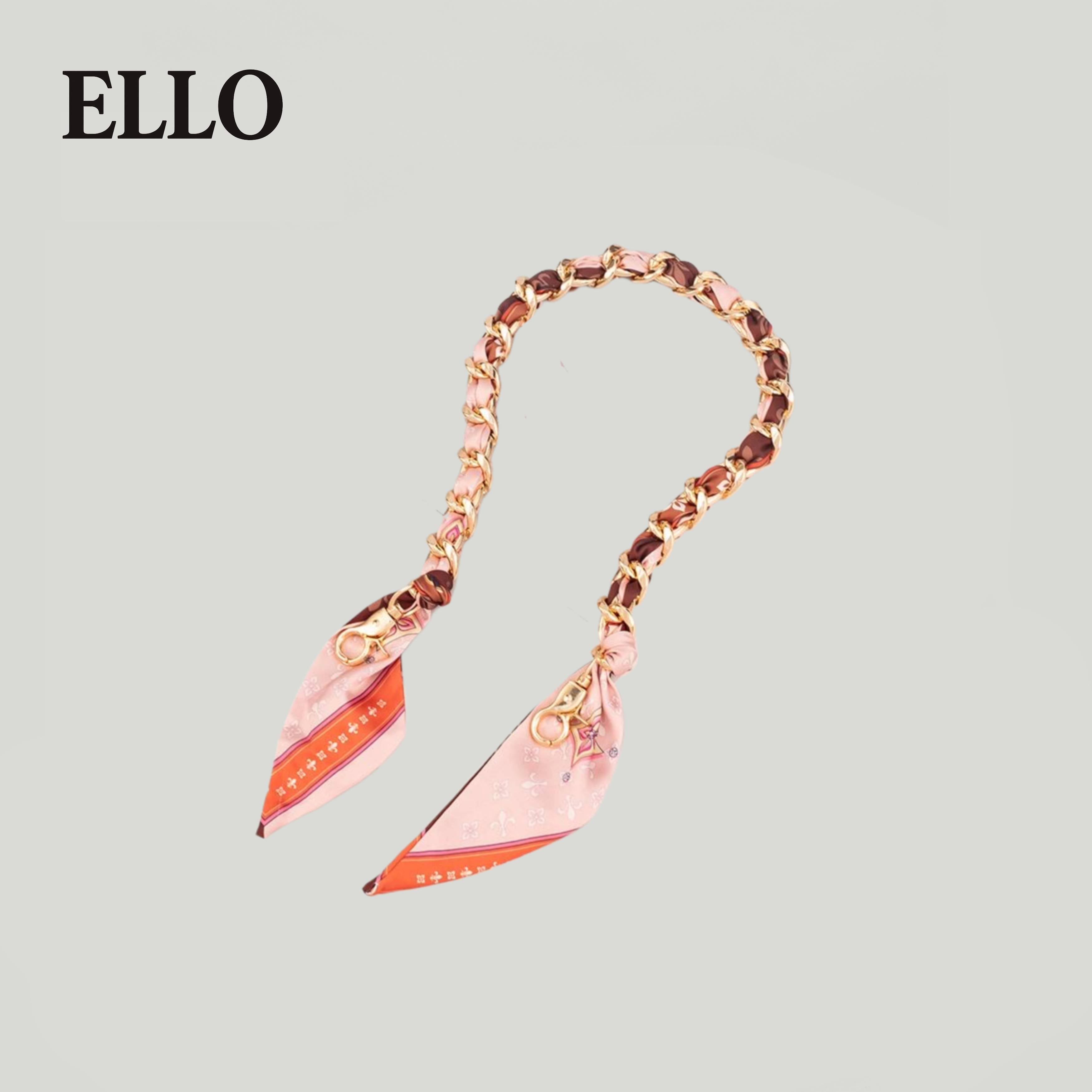 Polka Dot Silk-Chain Purse Strap – Elegant Scarf-Inspired Bag Extender with Gold Chain for Shoulder or Crossbody Bags