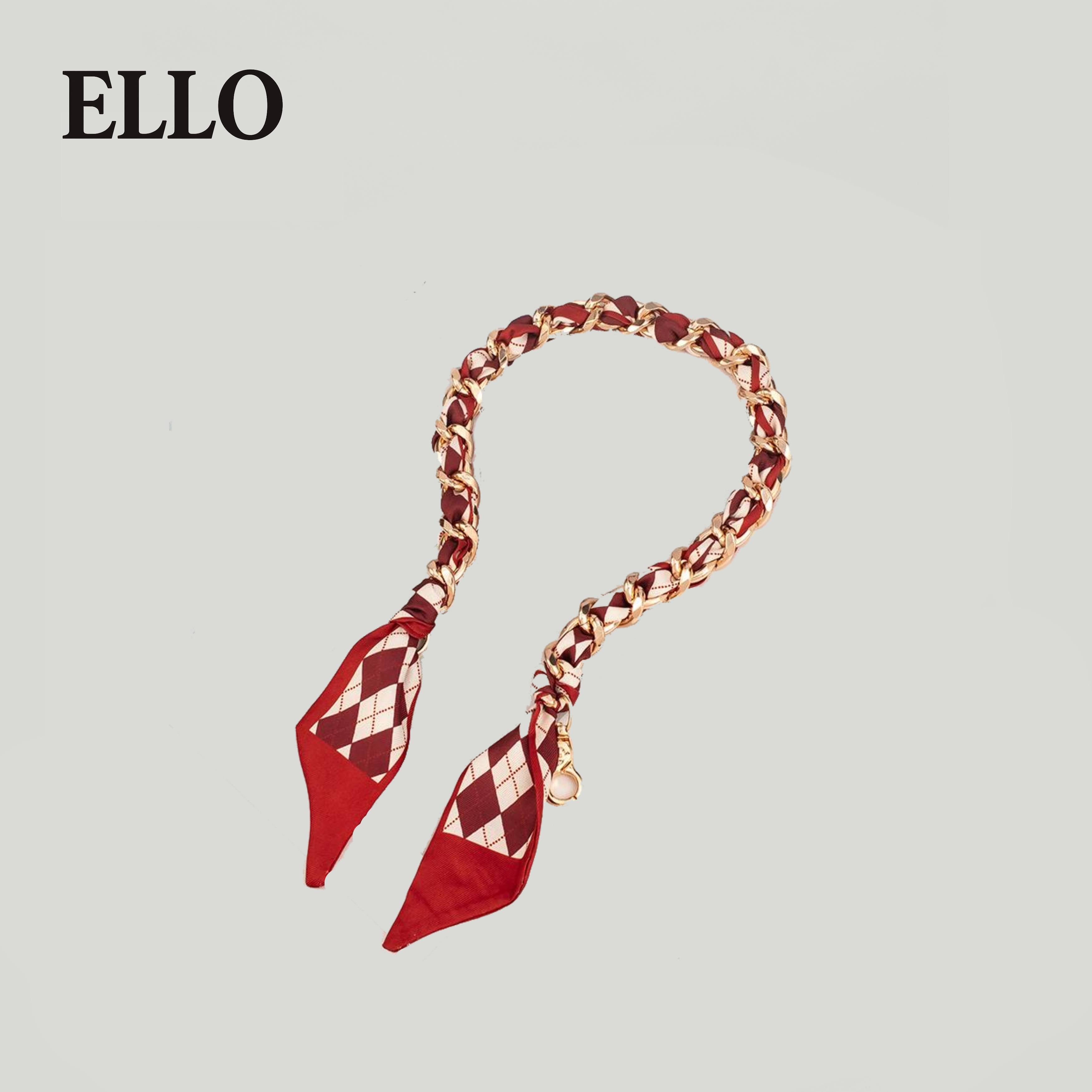 Polka Dot Silk-Chain Purse Strap – Elegant Scarf-Inspired Bag Extender with Gold Chain for Shoulder or Crossbody Bags